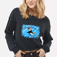 Penguin Skating Merry Christmas Cropped Pullover Crew