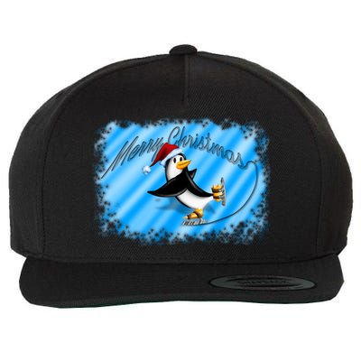Penguin Skating Merry Christmas Wool Snapback Cap