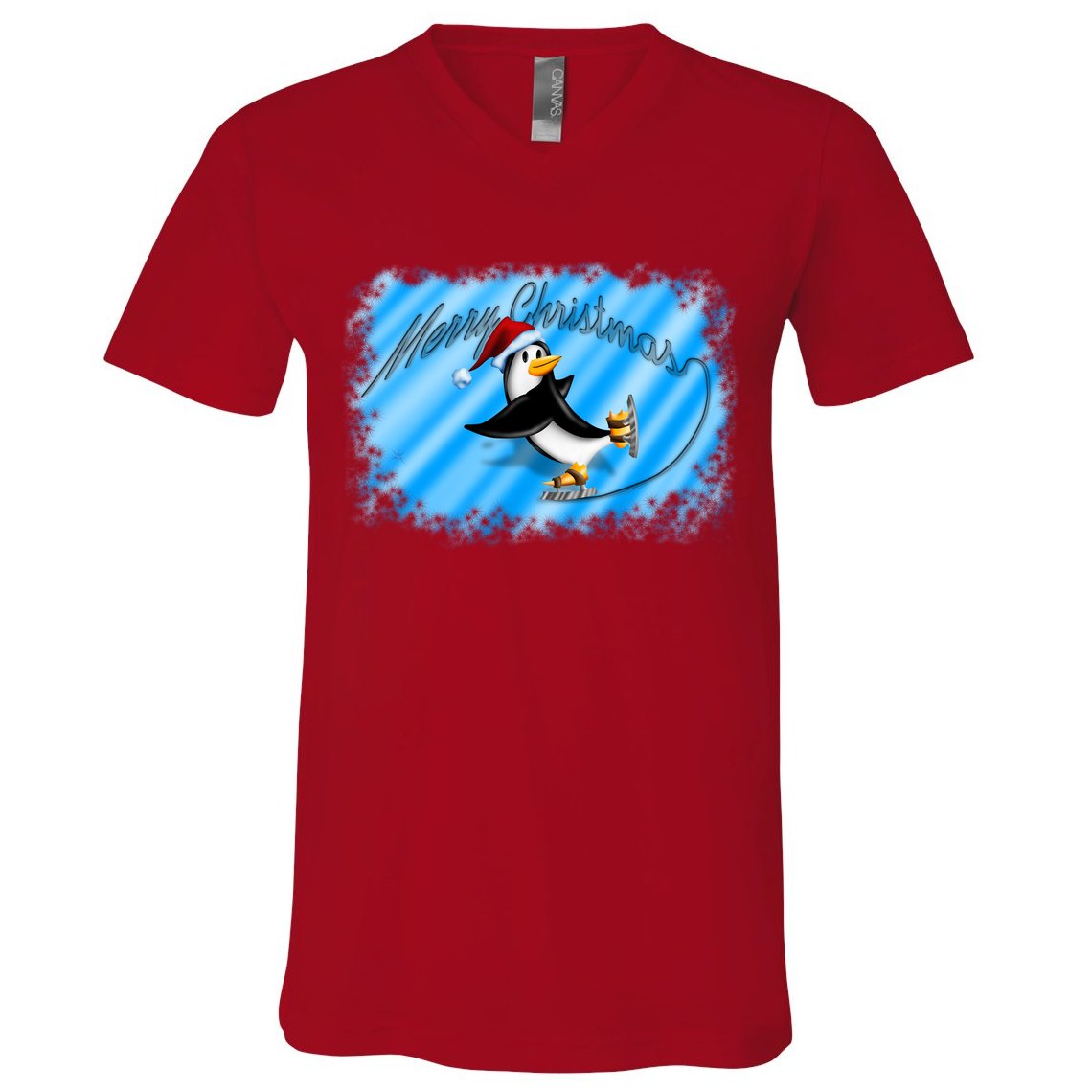 Penguin Skating Merry Christmas V-Neck T-Shirt