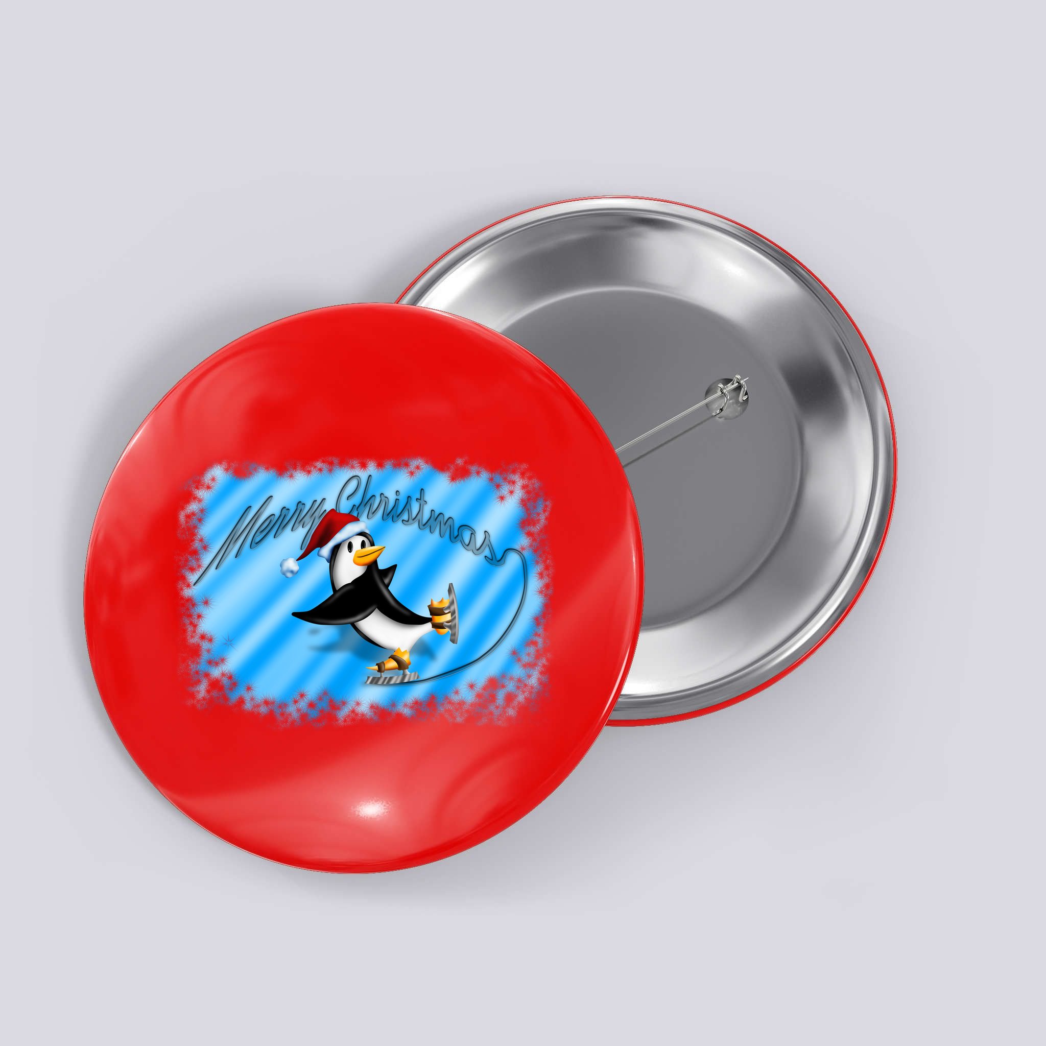 Penguin Skating Merry Christmas Button