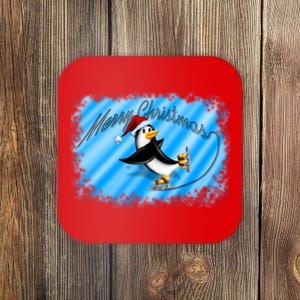 Penguin Skating Merry Christmas Coaster