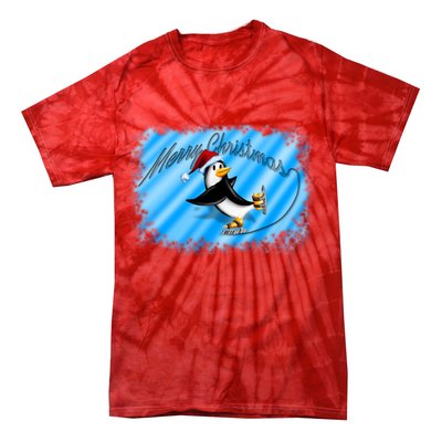 Penguin Skating Merry Christmas Tie-Dye T-Shirt