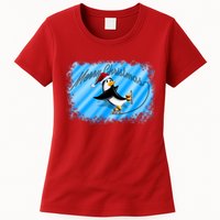 Penguin Skating Merry Christmas Womens T-Shirt
