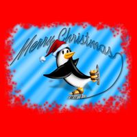 Penguin Skating Merry Christmas Womens T-Shirt