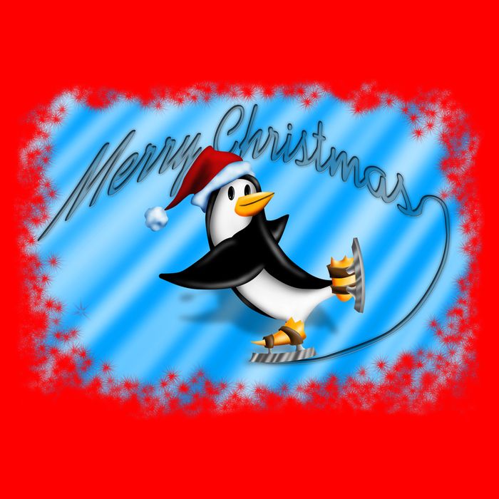 Penguin Skating Merry Christmas Womens T-Shirt