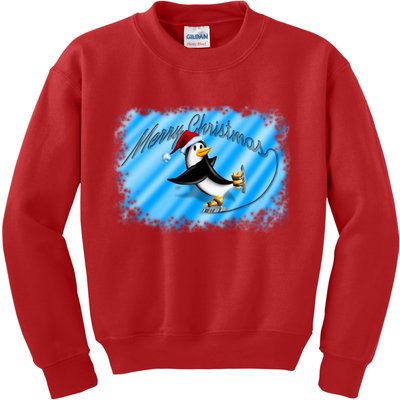 Penguin Skating Merry Christmas Kids Sweatshirt