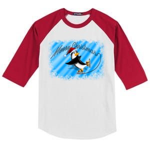 Penguin Skating Merry Christmas Kids Colorblock Raglan Jersey