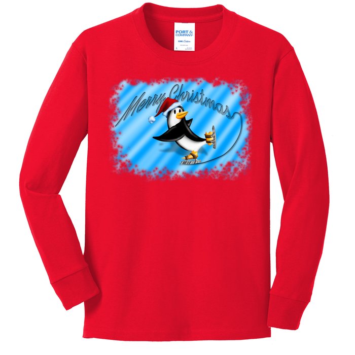 Penguin Skating Merry Christmas Kids Long Sleeve Shirt