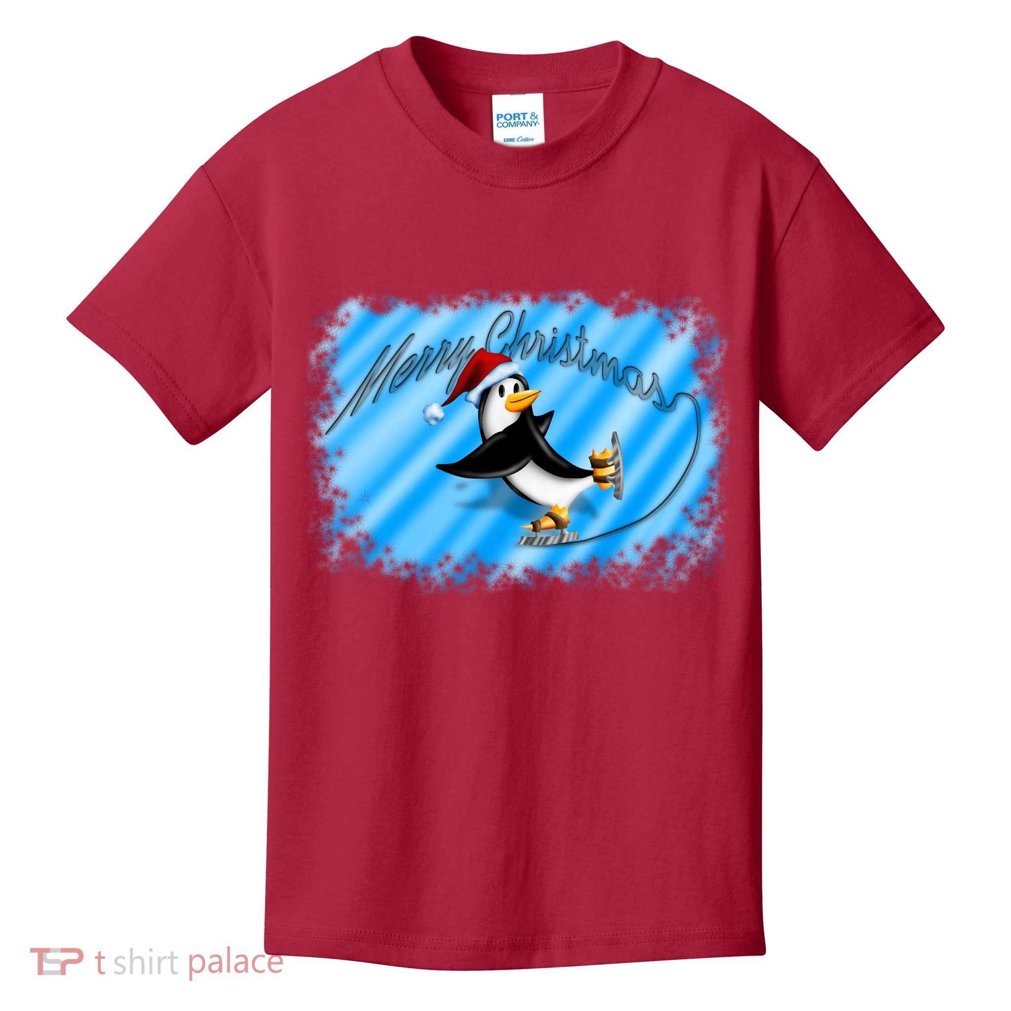 Penguin Skating Merry Christmas Kids T-Shirt