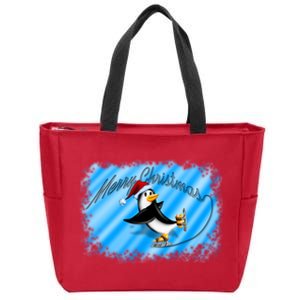 Penguin Skating Merry Christmas Zip Tote Bag