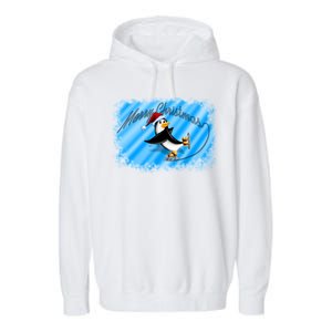 Penguin Skating Merry Christmas Garment-Dyed Fleece Hoodie