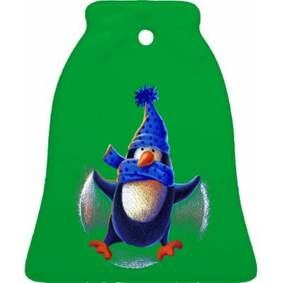 Penguin Snow Angel Ceramic Bell Ornament