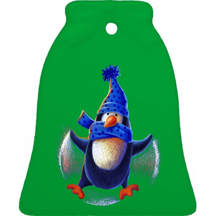 Penguin Snow Angel Ceramic Bell Ornament