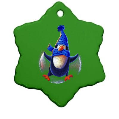 Penguin Snow Angel Ceramic Star Ornament