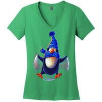 Penguin Snow Angel Women's V-Neck T-Shirt