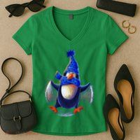 Penguin Snow Angel Women's V-Neck T-Shirt