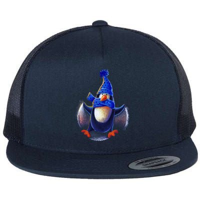 Penguin Snow Angel Flat Bill Trucker Hat