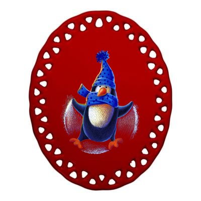 Penguin Snow Angel Ceramic Oval Ornament