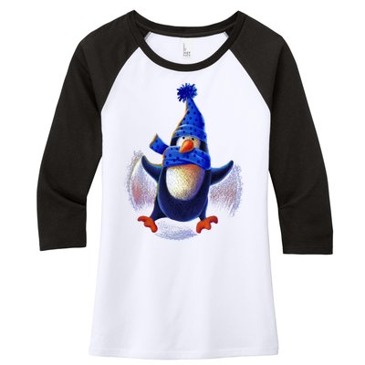 Penguin Snow Angel Women's Tri-Blend 3/4-Sleeve Raglan Shirt