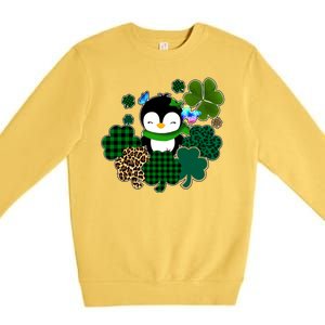 Penguin St Patty's Day Cute Shamrocks  Premium Crewneck Sweatshirt