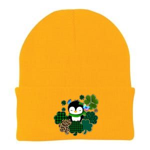 Penguin St Patty's Day Cute Shamrocks  Knit Cap Winter Beanie