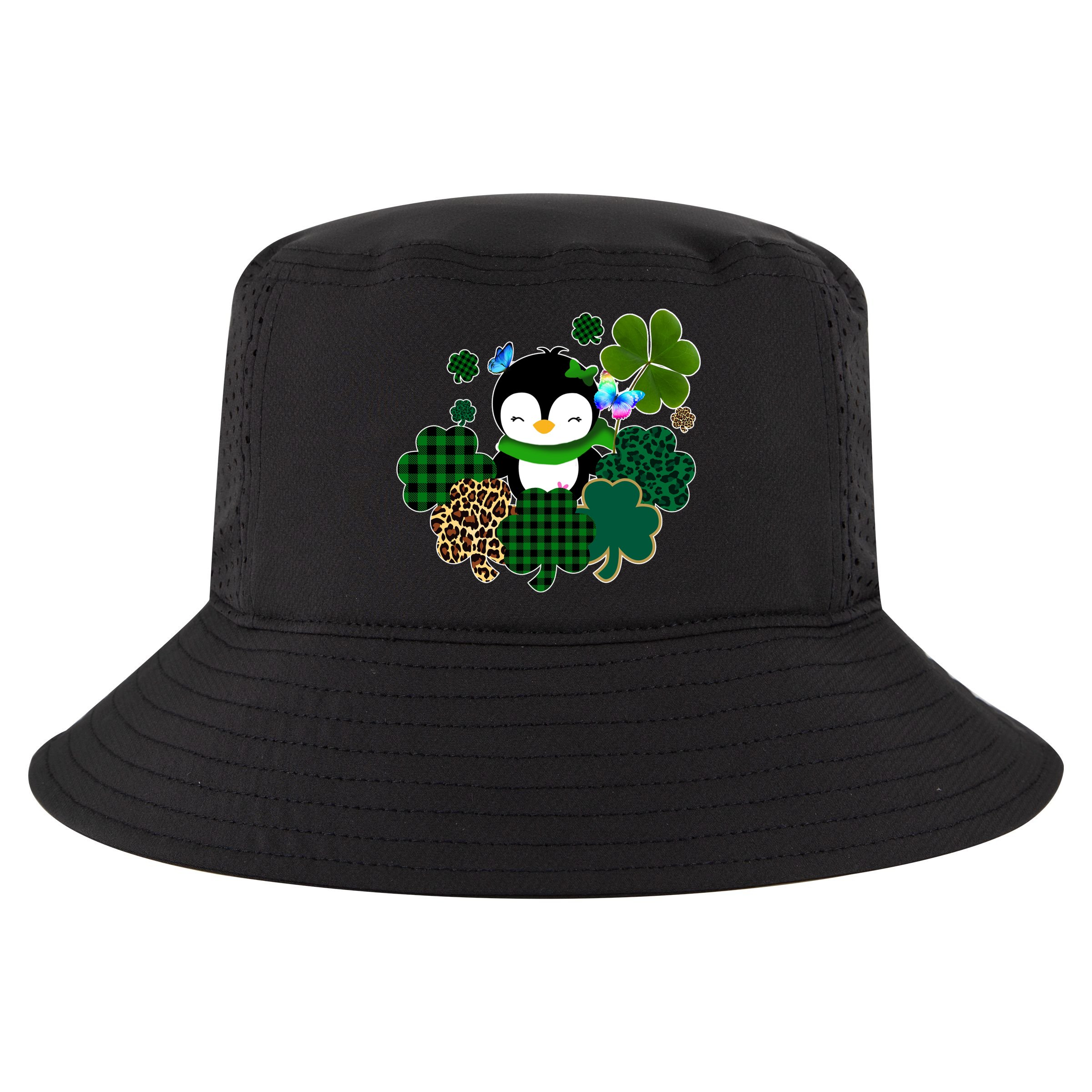 Penguin St Patty's Day Cute Shamrocks  Cool Comfort Performance Bucket Hat