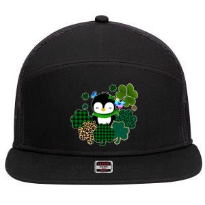 Penguin St Patty's Day Cute Shamrocks  7 Panel Mesh Trucker Snapback Hat