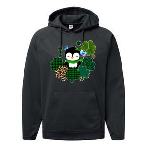 Penguin St Patty's Day Cute Shamrocks  Performance Fleece Hoodie