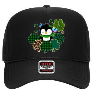 Penguin St Patty's Day Cute Shamrocks  High Crown Mesh Back Trucker Hat