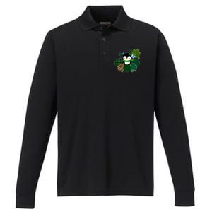 Penguin St Patty's Day Cute Shamrocks  Performance Long Sleeve Polo