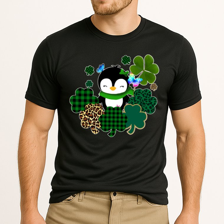 Penguin St Patty's Day Cute Shamrocks  Cooling Performance Crew T-Shirt