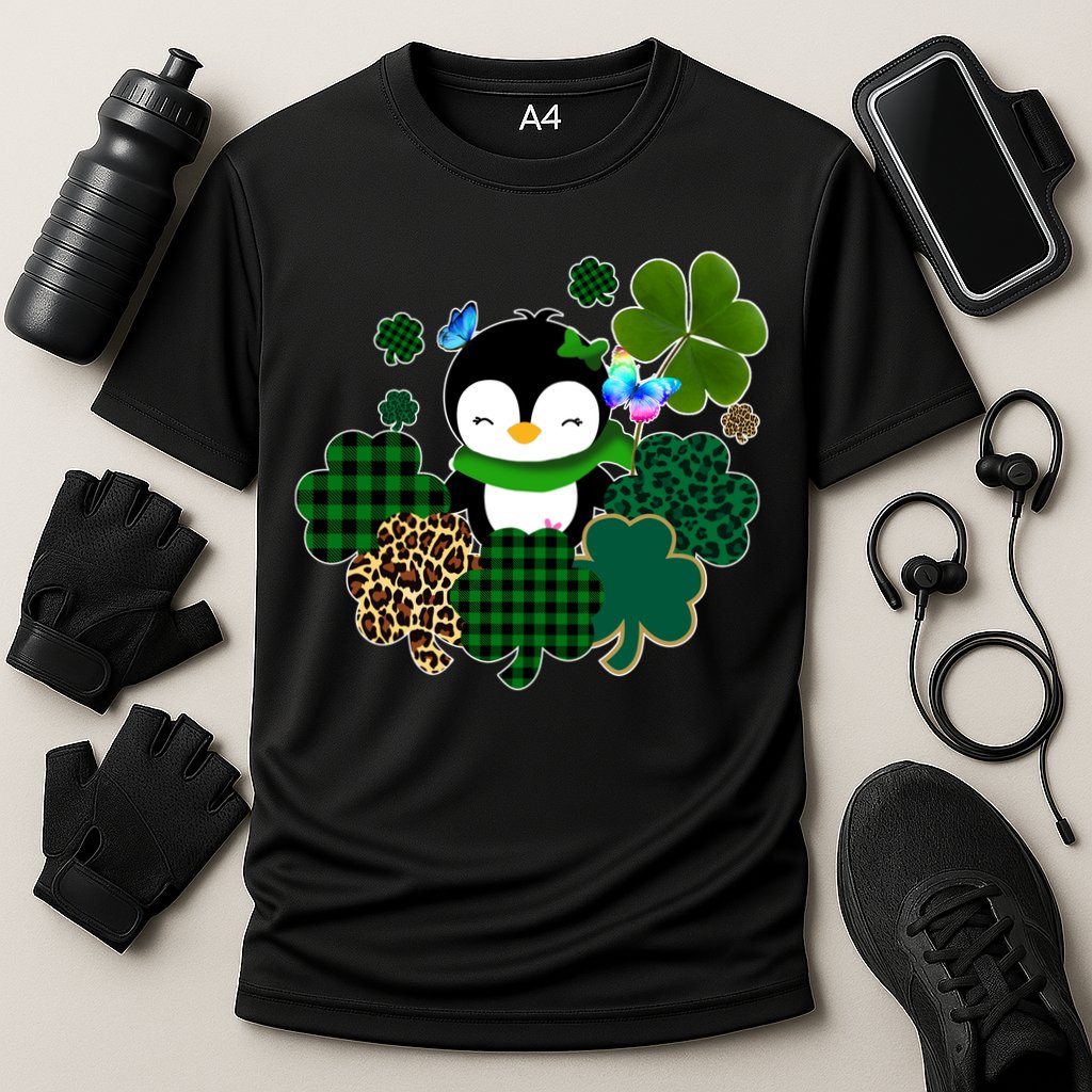 Penguin St Patty's Day Cute Shamrocks  Cooling Performance Crew T-Shirt