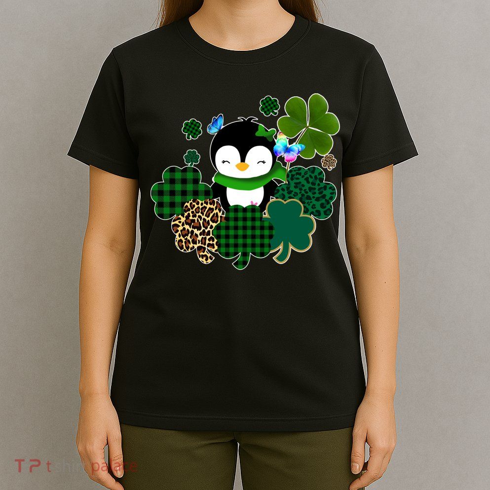 Penguin St Patty's Day Cute Shamrocks  T-Shirt
