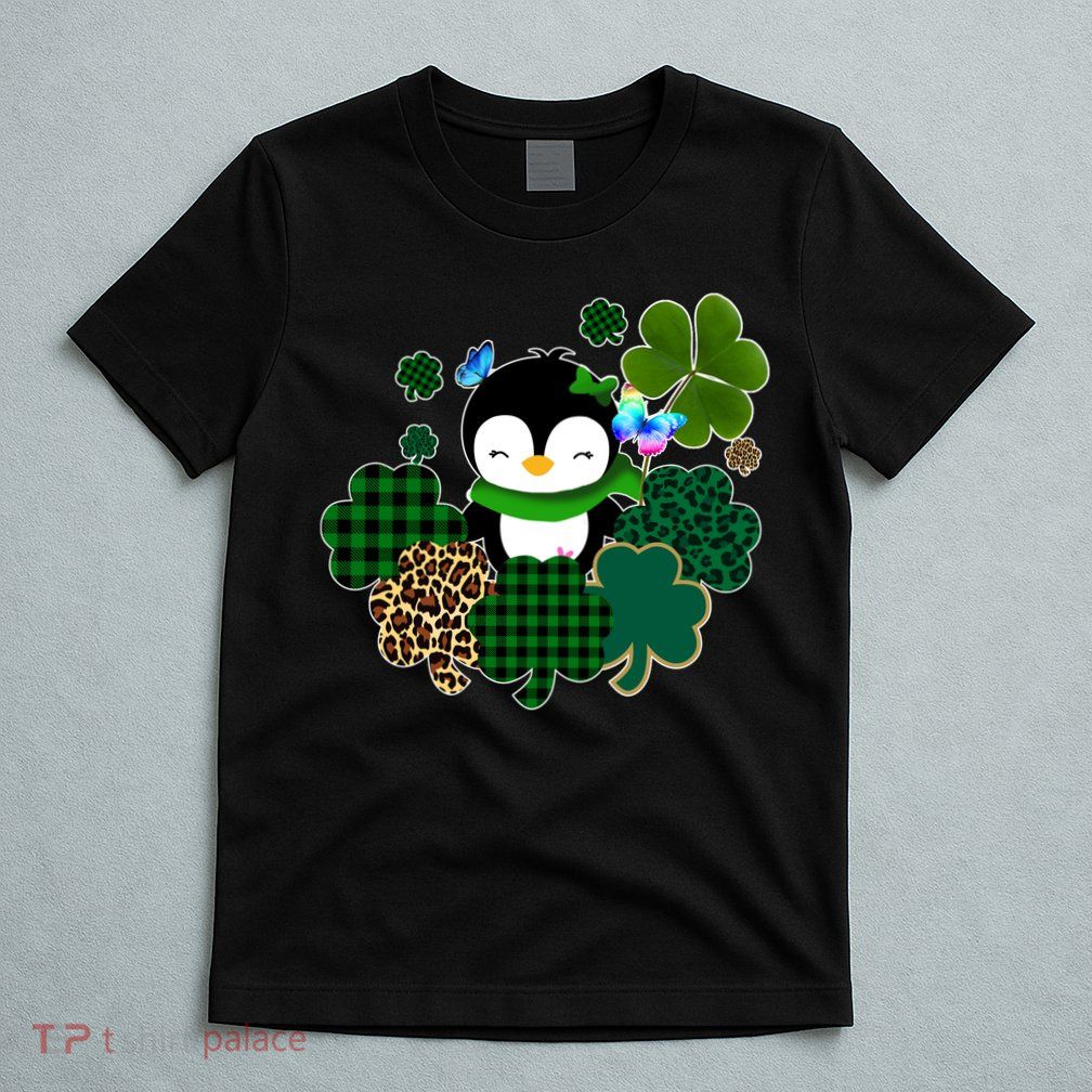 Penguin St Patty's Day Cute Shamrocks  T-Shirt