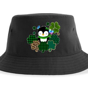 Penguin St Patty's Day Cute Shamrocks  Sustainable Bucket Hat