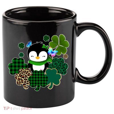 Penguin St Patty's Day Cute Shamrocks  11oz C Handle Ceramic Mug
