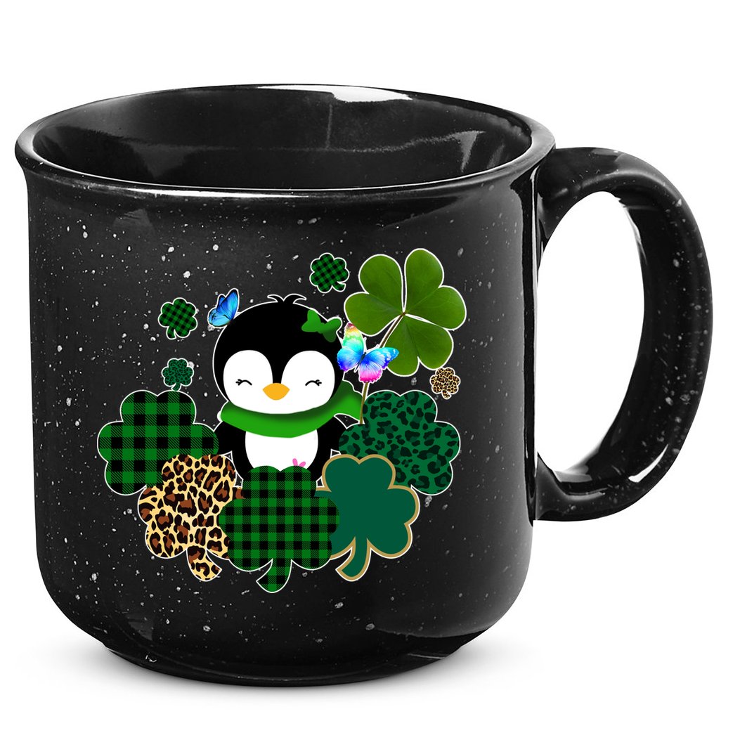 Penguin St Patty's Day Cute Shamrocks  15oz Campfire Ceramic Mug