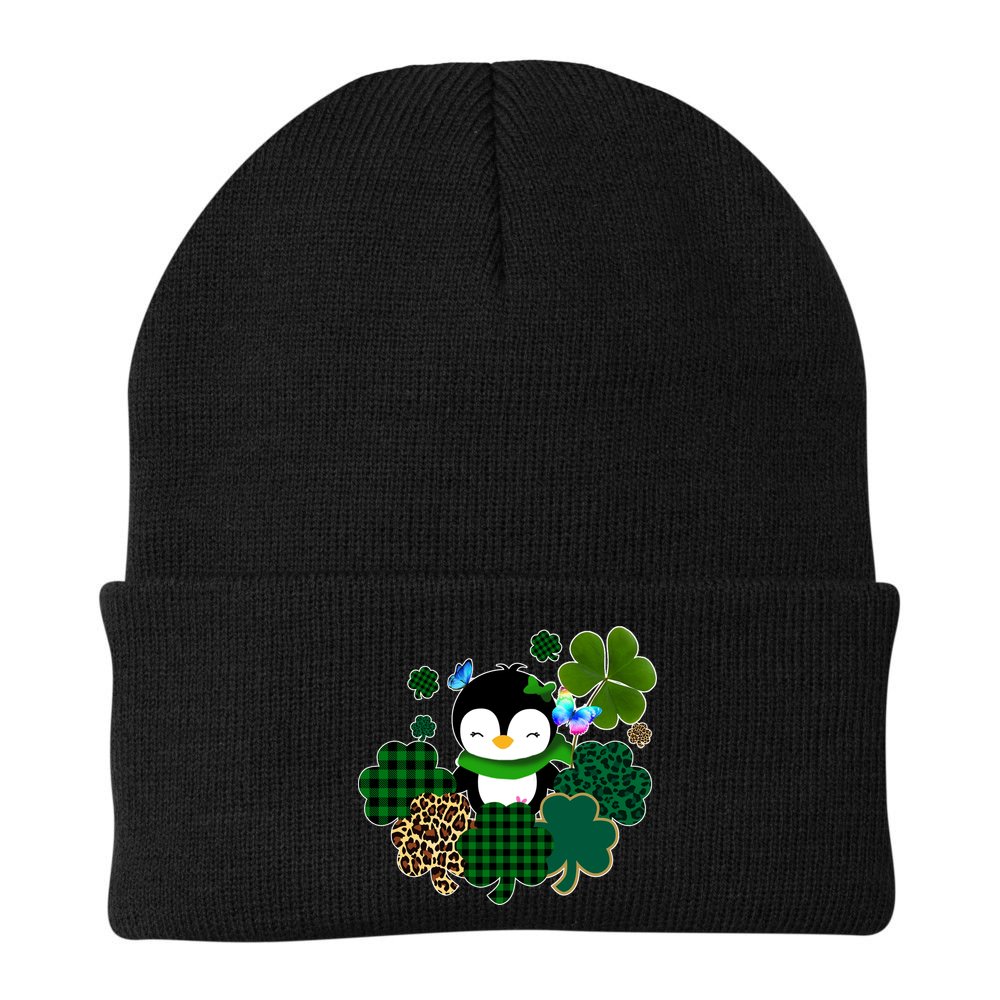 Penguin St Patty's Day Cute Shamrocks  Beanie