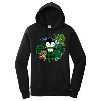 Penguin St Patty's Day Cute Shamrocks  Women's Pullover Hoodie