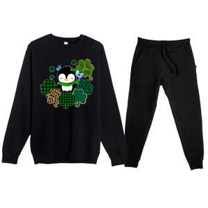 Penguin St Patty's Day Cute Shamrocks  Premium Crewneck Sweatsuit Set