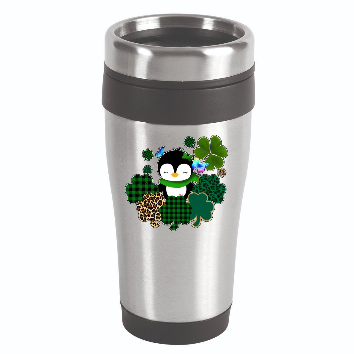 Penguin St Patty's Day Cute Shamrocks  16oz Travel Tumbler