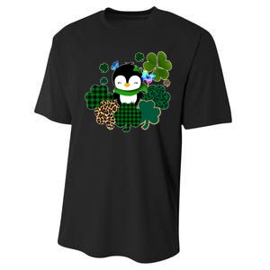 Penguin St Patty's Day Cute Shamrocks  Performance Sprint T-Shirt