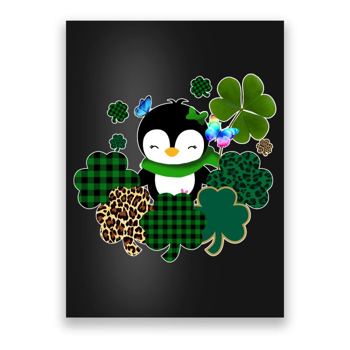Penguin St Patty's Day Cute Shamrocks  Poster