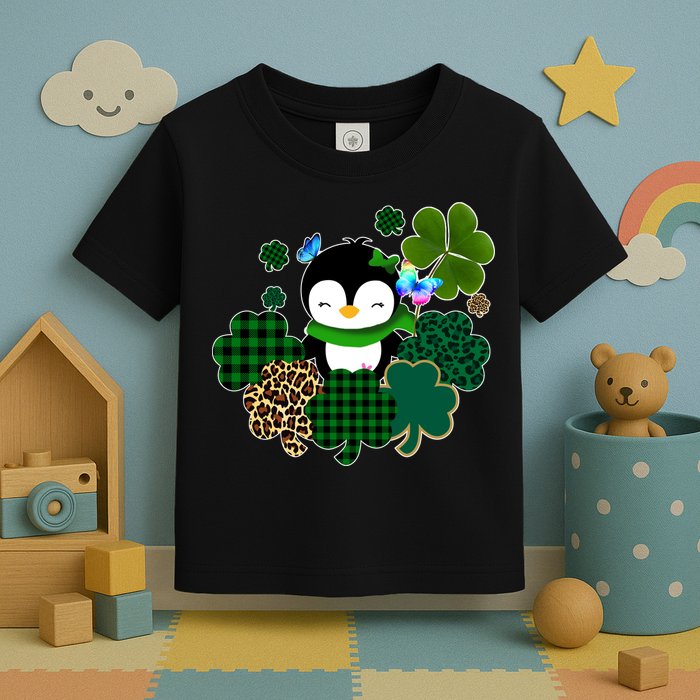 Penguin St Patty's Day Cute Shamrocks  Toddler T-Shirt