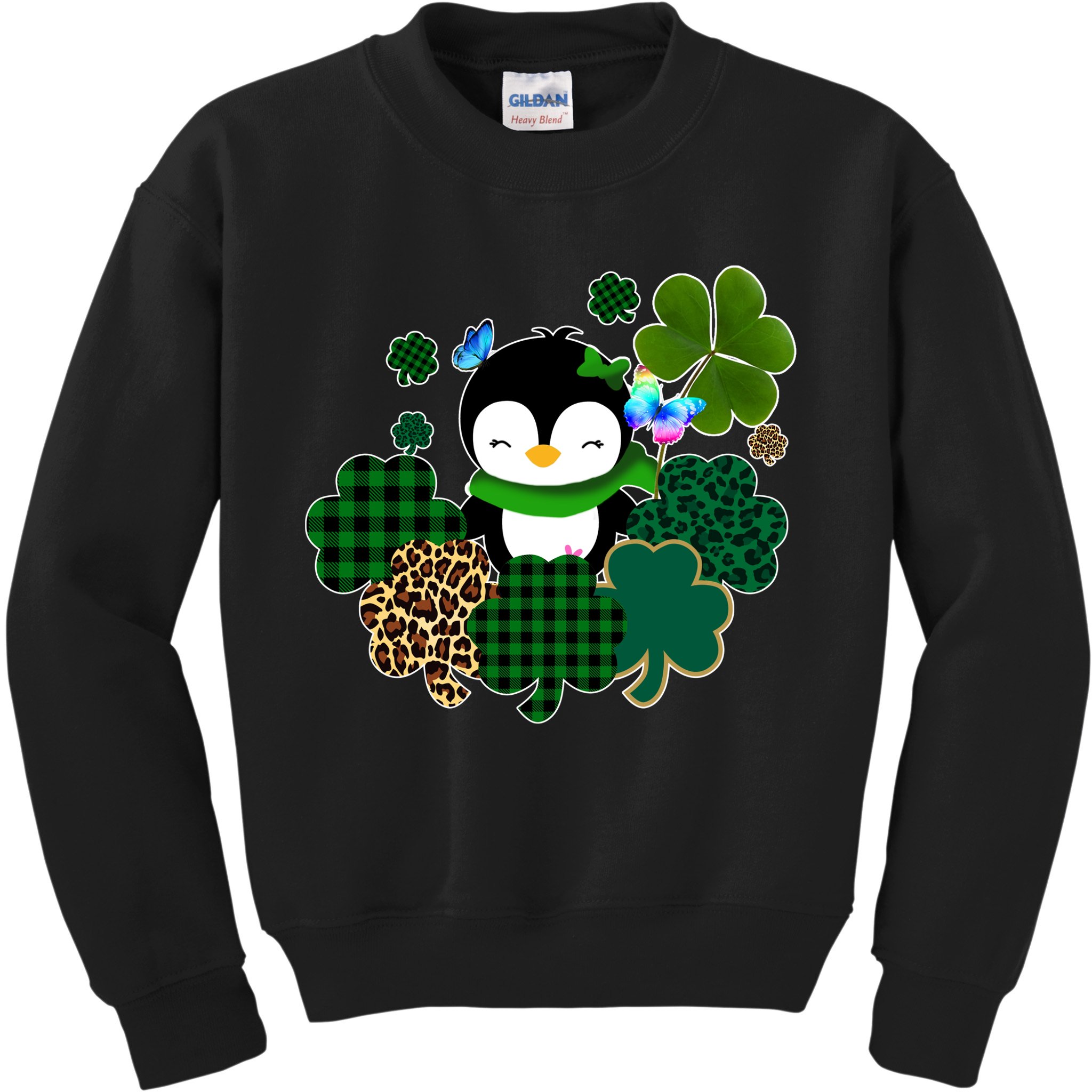 Penguin St Patty's Day Cute Shamrocks  Kids Sweatshirt