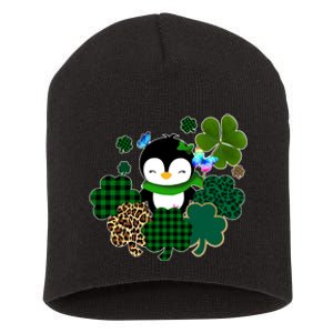 Penguin St Patty's Day Cute Shamrocks  Short Acrylic Beanie