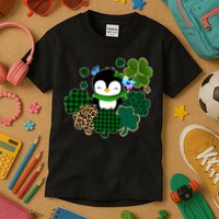 Penguin St Patty's Day Cute Shamrocks  Kids T-Shirt