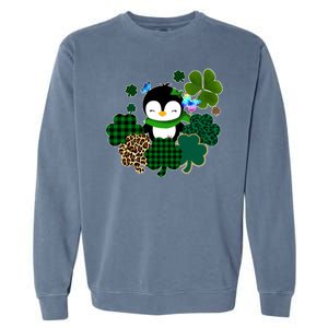 Penguin St Patty's Day Cute Shamrocks  Garment-Dyed Sweatshirt