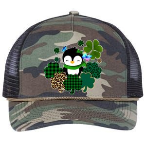 Penguin St Patty's Day Cute Shamrocks  Retro Rope Trucker Hat Cap