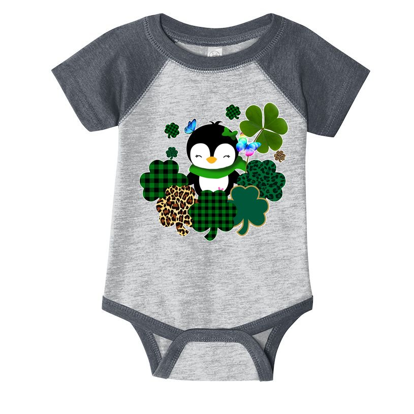 Penguin St Patty's Day Cute Shamrocks  Infant Baby Jersey Bodysuit